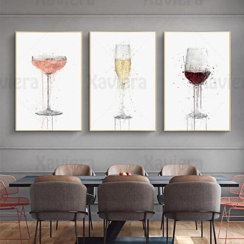 Abstract Watercolor Painting Wine Glass Champagne Canvas Painting Modular Picture Home Decor Dining Room Mural Pub Bar Wall Art