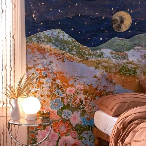Floral Mountain Wall Tapestry Psychedelic Tapestry Wal Decor Haning Flowers Plants Starry Sky Bedroom Bedspread INS Decoration