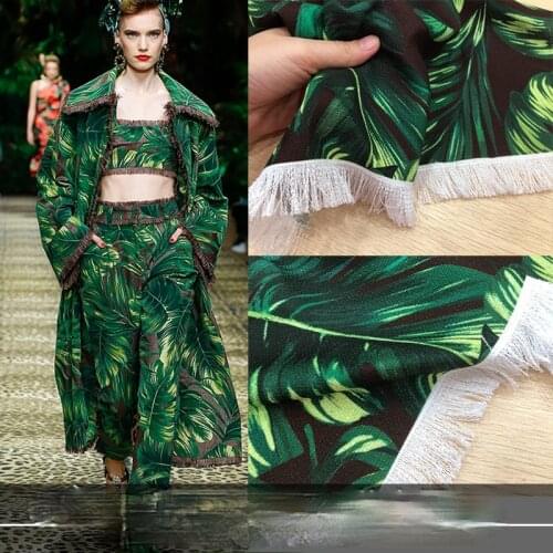 D brand spring and summer big green leaf clothing fabric factory sewing fabric for dress crepe fabric tropical cloth jungle