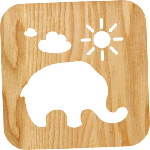 Wooden Night Light 3D Elephant Carved Animal Desk Lamp Nursery Bedroom Decor