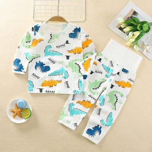 Kids Boys Girls Pajama Sets Cartoon Long Sleeve Dinosuar T-Shirt Tops +Pants Children Autumn Clothing Sets 1-4T JYF