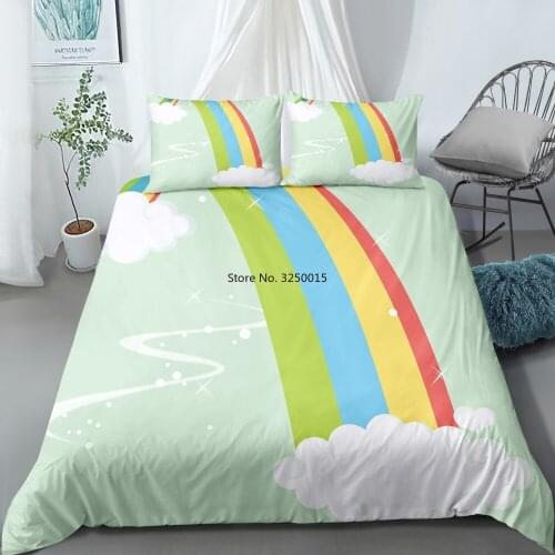 Kid Bedding Set Rainbow Ice Cream Print Cartoon Comforter Cover Set Pillowcase Single Double Full Queen Natural View Duvet Cover