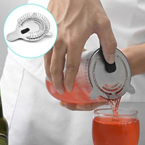 50%HOTStrainer Ergonomic Double-ear Design Stainless Steel Dense Springs Hollow Cocktail Strainer for Cocktail