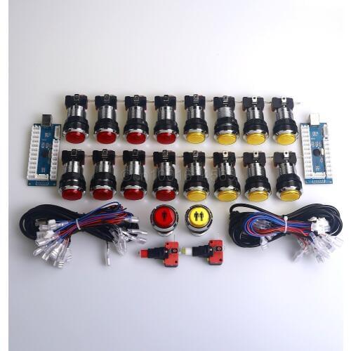Chrome Effect LED Illuminated Button USB Cable Encoder Board To PC Joystick & Arcade Button Arcade Bundle Classic Video Games