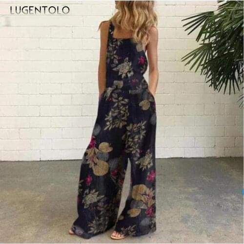 Women Summer Jumpsuit Overalls Loose Sleeveless Print Pocket Female Casual Thin Large Size Long Jumpsuits