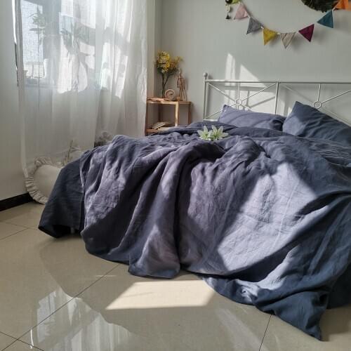 Set of 4 Pre Stone Washed 100% Organic Hemp Smoke Blue bedding set duvet cover sealed with shell + 2 pillowcases + fitted sheet