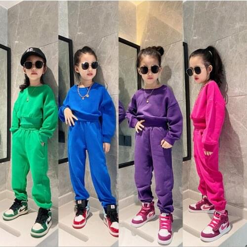 2021 Korea style girls 2 pcs set sweatshirt+long pants cotton fashion autumn girls suit 4-9t B499