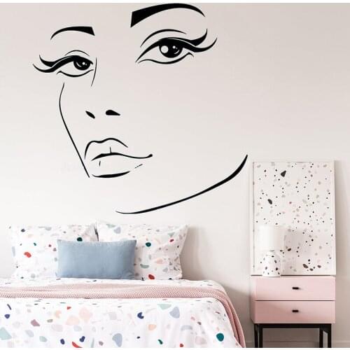 Beautiful Sexy Woman Head Silhouette Wall Decal Vinyl Sticker Beauty Salon Wall Window Art Wallpaper Pretty Eyelash Decor LL798