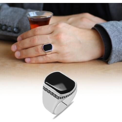 925 Sterling Silver Ring for Men Real Onyx Stone, Jewelry Fashion Vintage Gift Onyx Aqeq Mens Rings All Size