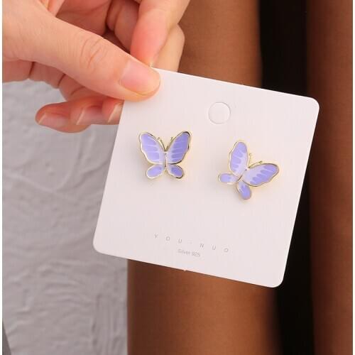 2021 new fashion trend butterfly jewelry all-match purple bow earrings female girlfriends