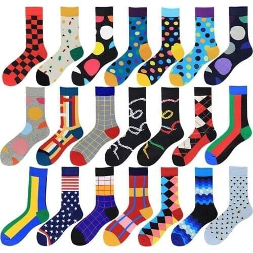 Peonfly Fashion 2020 Colorful Dot Plaid Cotton Happy Tide Harajuku Geometry Casual Sokken Funny Comfort Star Socks Men