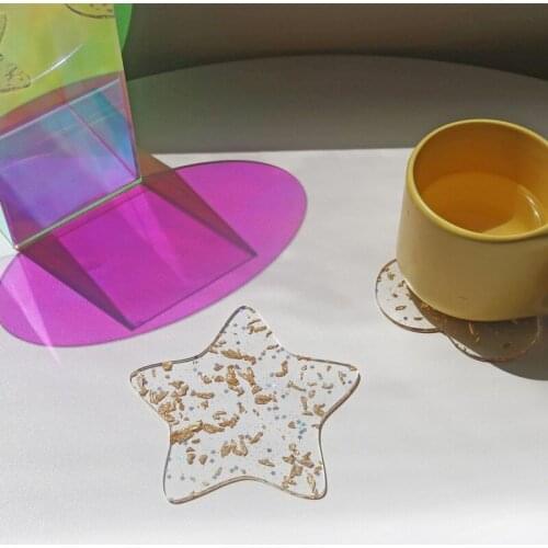 2pcs Gold Foil Acrylic Tea Coffee Coasters For Bar/Hotel Star Potholder Nordic Creative Ins Shooting Props Desktop Decoration