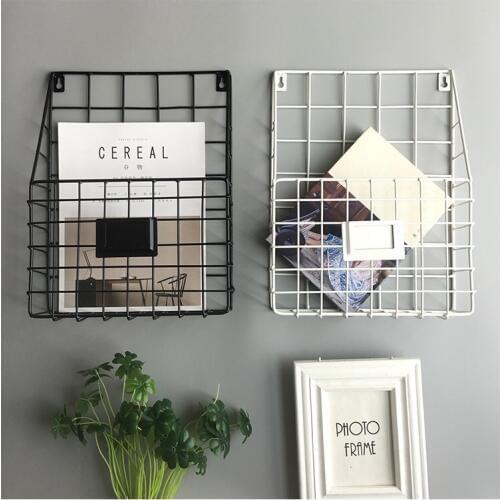 Hanging File Holder - Wall Mounted Metal Mesh Basket Wire Magazine Rack Shelf Office Folder Organizer with Name Tag Slot