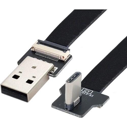 Right Angled USB-C Type-C Male to USB 2.0 Type-A Male Data Flat Slim FPC Cable for FPV & Disk & Phone