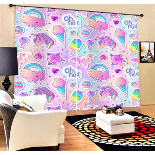 Rainbow Cartoon 3D Print Window Curtains Kids Bedroom Decor Living Room Blackout Curtains Custom for Teens Polyester Curtains