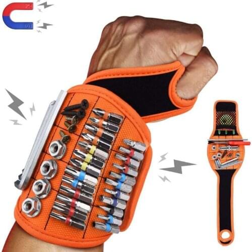 Adjustable Magnetic Wristband with Thumb Loop for Men Holding Tools Screws Nails Drill Bits(Blue Yellow and Black)