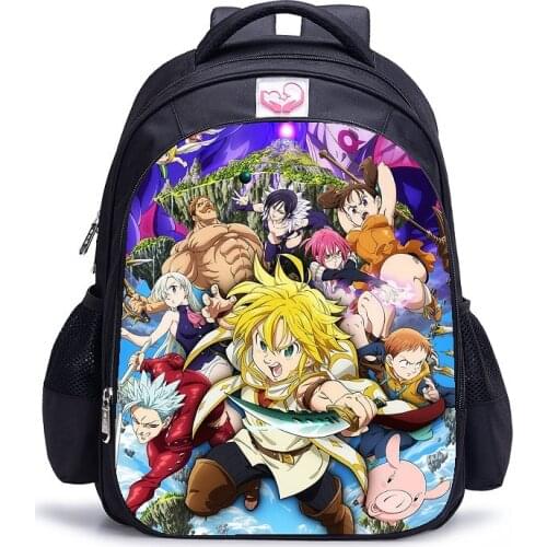 16 Inch Seven Deadly Sins Backpack Kid Boy Girl School Shoulder Bags Nanatsu No Taizai Meliodas Teenager Student College Mochila