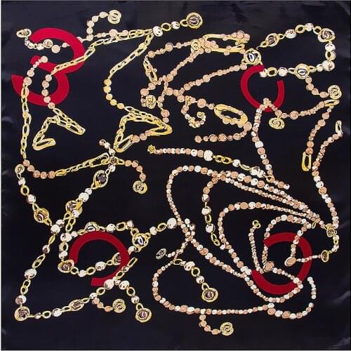 90*90CM Silk Scarf Luxury Brand Chain Necklace Print Bandana Women Silk Foulard Handkerchief Office Lady Neckerchief