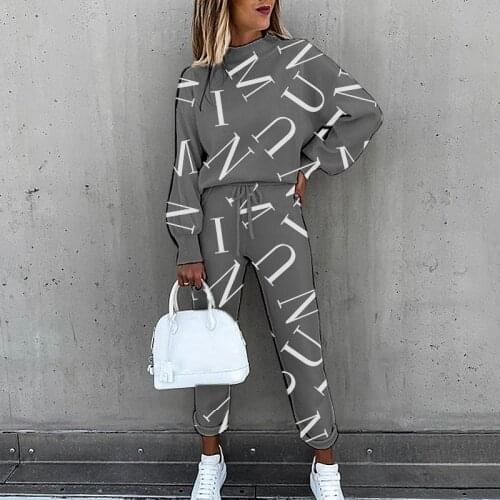 Letter Print Tracksuit Women Two Piece Set Autumn Clothing Full Sleeve Pullover Top Long Pants Suits Casual Womens Sets Outfits