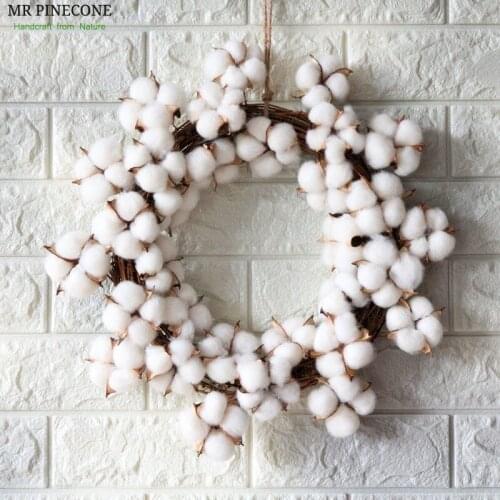13.7" Cotton Flowers Wreath Artificial Flower Cotton Decoration for Home Party Supplies Door Decor Wedding Decoracao Ornaments