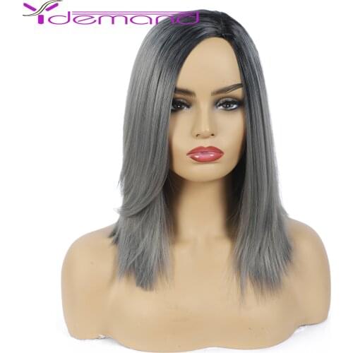 Y demand Short Straight Bob Hairstyle Hair Wigs With Side Bang Heat Resistant Synthetic Wigs for Women Gray Cosplay Natural Wigs