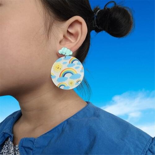New Fashion Colorful Round Rainbow Acrylic Drop Earrings For Women Sun Smile Clouds Statement Dangle Earrings Girl Party Jewelry