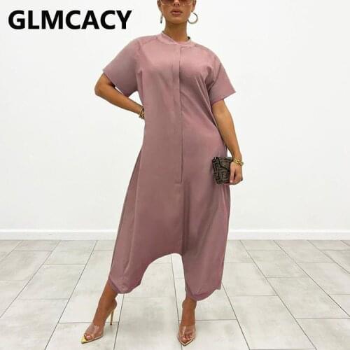 Women Short Sleeve O Neck Casual Solid Loose Jumpsuit