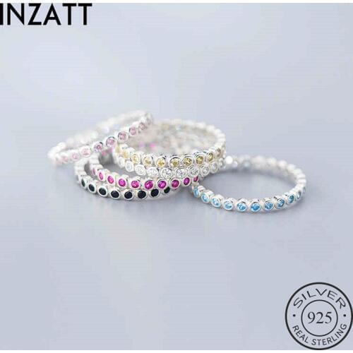 INZATT Real 925% Sterling Silver Minimalist Zircon Round Ring For Fashion Women Birthday Party Fine Jewelry Cute Accessories