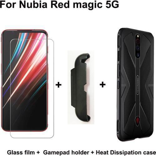 1Pcs Tempered Glass +1Pcs Shockproof Cases For Nubia Red Magic 5G Case Soft TPU Heat Dissipation Cover Bumper Cover + Bracket