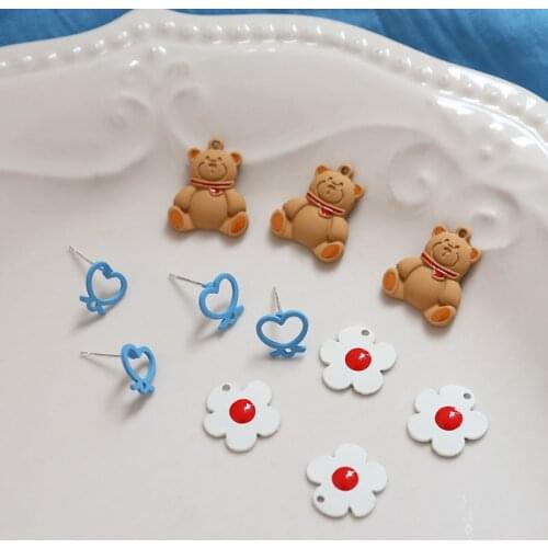 10pcs Beer Flower Heart earring stud Metal Charms Earring Bracelet DIY Jewelry Making