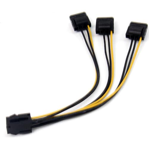 2pcs 6 inch 3 x Molex 4 pin to 6-Pin PCI Express Video Card Pci-e ATX PSU Power Converter Cable Molex to Pcie 6 to 4 pin Adapter