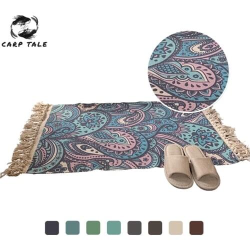2020 New Retro Bohemian Hand Woven Cotton Linen Carpet Rug Bedside Rug Geometric Floor Mat Living Room Bedroom Carpet Home Decor