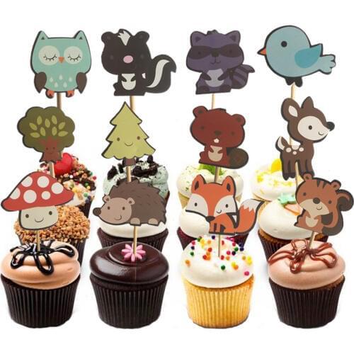 24pcs Farm Anlimal Theme Cupcake Toppers Kids Favor Birthday Party Decoration Baby Shower Boy Birthday Cake Decoration