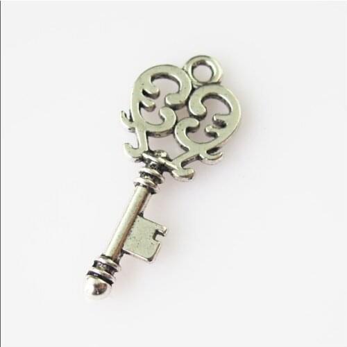 35 New Heart Flower Key Tibetan Silver Tone Charms Pendants 10.5x25.5mm