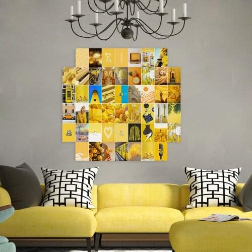 50Pcs Literary Small Fresh Yellow Series for Wall Collage Set Feel Cheerful and Bright Postcard Wall Paper Decoration Stickers