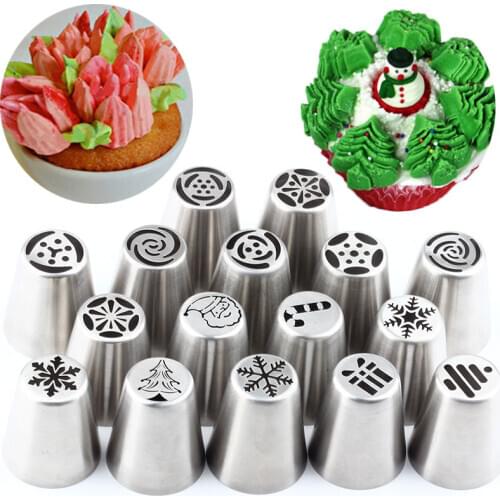 8Pcs Icing Nozzles Christmas New Year Piping+8Pcs Tulip Party Tips Sugar craft Russian Tool Cake Biscuits Pastry Decorating