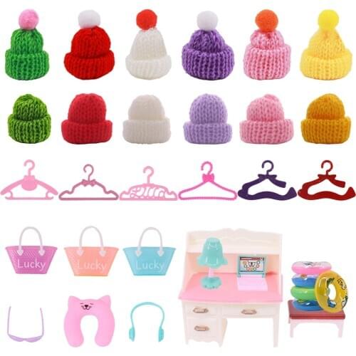 Doll House Accessories Mini Woolen Hat,Swimming Ring,Clothing Rack 20Pics/Set For Barbies Doll Girl Kids Gift Barbies Clothes