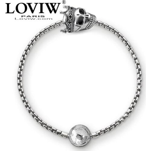 Beads Bracelet Chain With Skull King Karma bead Jewelry Gift For Men Women silver-plate jewellery fit Charms