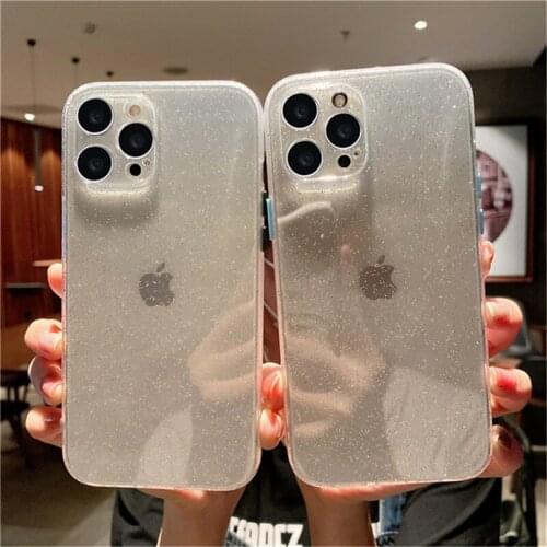 Ottwn Candy Color Frame Phone Case For iPhone 11 12 Pro Max X XR XS Max 7 8 Plus SE 2020 Clear Shiny Glitter Soft TPU Back Cover