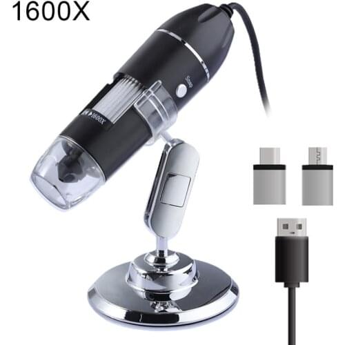 1600X 3 in 1 USB Digital Microscope Camera Type-c Micro USB Portable Electron Microscopes For Soldering With 8 LEDs Bracket