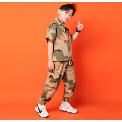 Children Hip Hop Clothes Dance Costumes for Kids Dancewear Stage Outfit Girl Boy Jazz Ballroom Dancing Camouflage Shirt Pant LJ