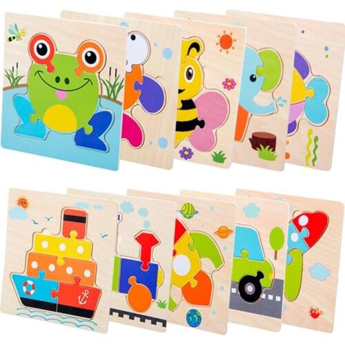 Baby Toys Wooden 3d Puzzle Cartoon Animal Intelligence Kids Educational Brain Teaser Children Tangram Shapes Learning Jigsaw