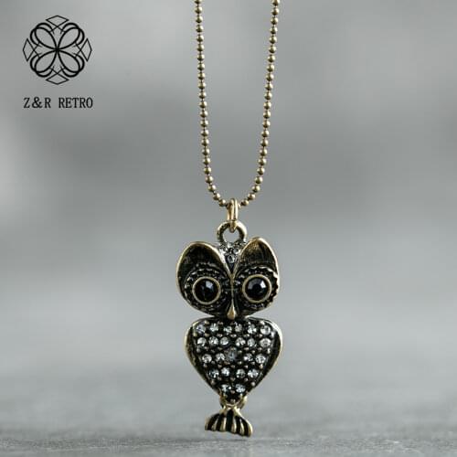 Long Necklace for Women Vintage Owl Pendant &Necklace Jewelry Rope Chain Sweater Accessories Women Fashion Wholesale Presents