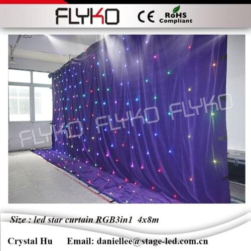 Flyko Led star curtain for night club stage wedding backdrops led star cloth decoration velvet fireproof 4m*8m