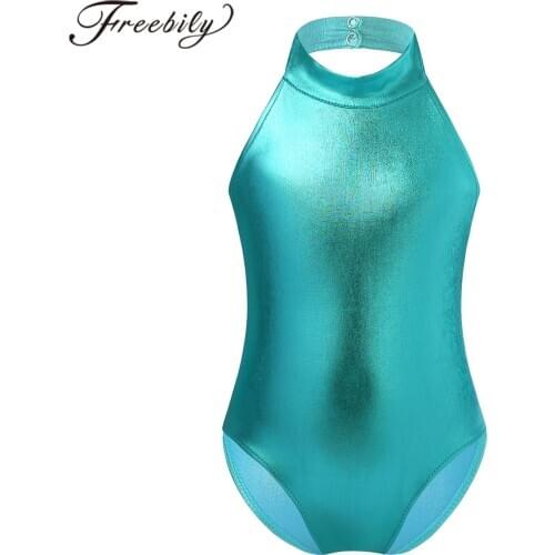 Kids Girls Ballet Gymnastics Leotards Halter Neck Sleeveless Open Back Ballet Dance Wear Gymnastic Leotard Bodysuit Jumpsuits