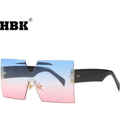 HBK New Oversized Square Sunglasses Women Men One Piece Rimless Sun Glasses Big Gradient Lens Brand Design Travel Eyewear UV400