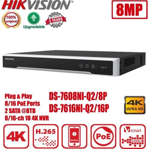 Hikvision DS-7616NI-Q2/16P 8/16CH with POE Ports 4K H.265 2 SATA NVR DS-7608NI-Q2/8P Network Video Recorder CCTV System
