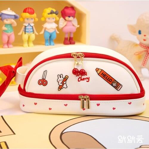 Ins Pencil Cases Women Japanese Bow Large Capacity School Pen Case Supplies Pencils Bag Kawaii Waterproof Pouch Stationery WY95
