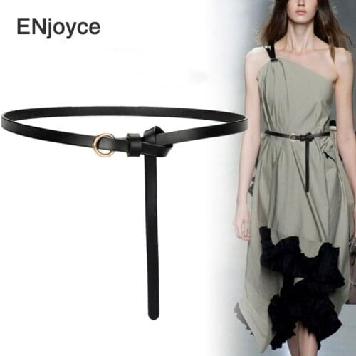 Classic Genuine Leather Long Belt for Women Fashion Belt Dress Tied Straps Vintage Brown Belts Accessory