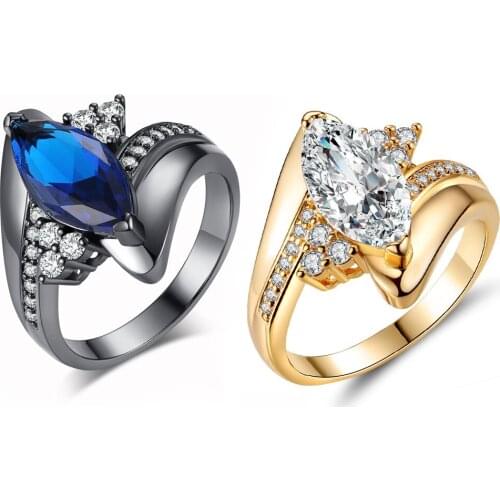 Black Gold Ring with Water Drop Tip and Micro Inlaid Zircon Eyes Rings for Women Shiny Crystal Jewellery Anillo Hombre 2021